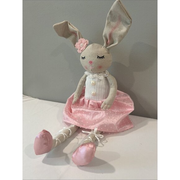 Ballerina Bunny Rabbit 26" Weighted Shelf Sitter Stuffed Floppy Doll Pearls Pink - Picture 2 of 5